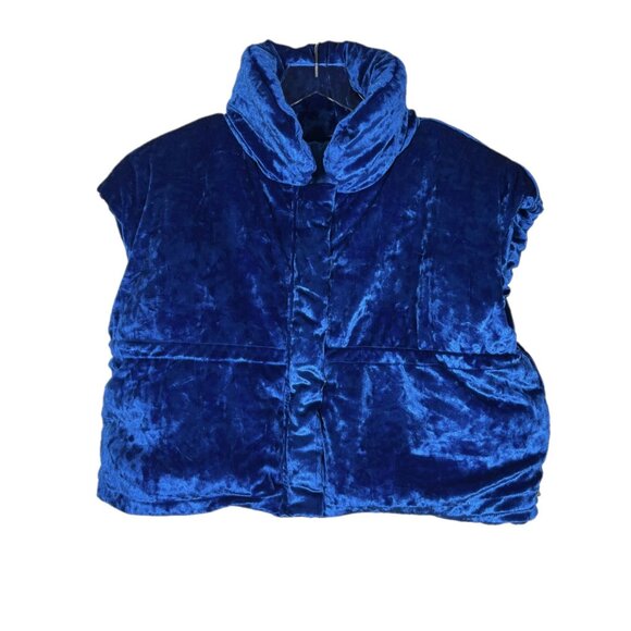 Khela Blue Velvet Puffer Cropped Wave Vest Jacket Size Small - Picture 4 of 8